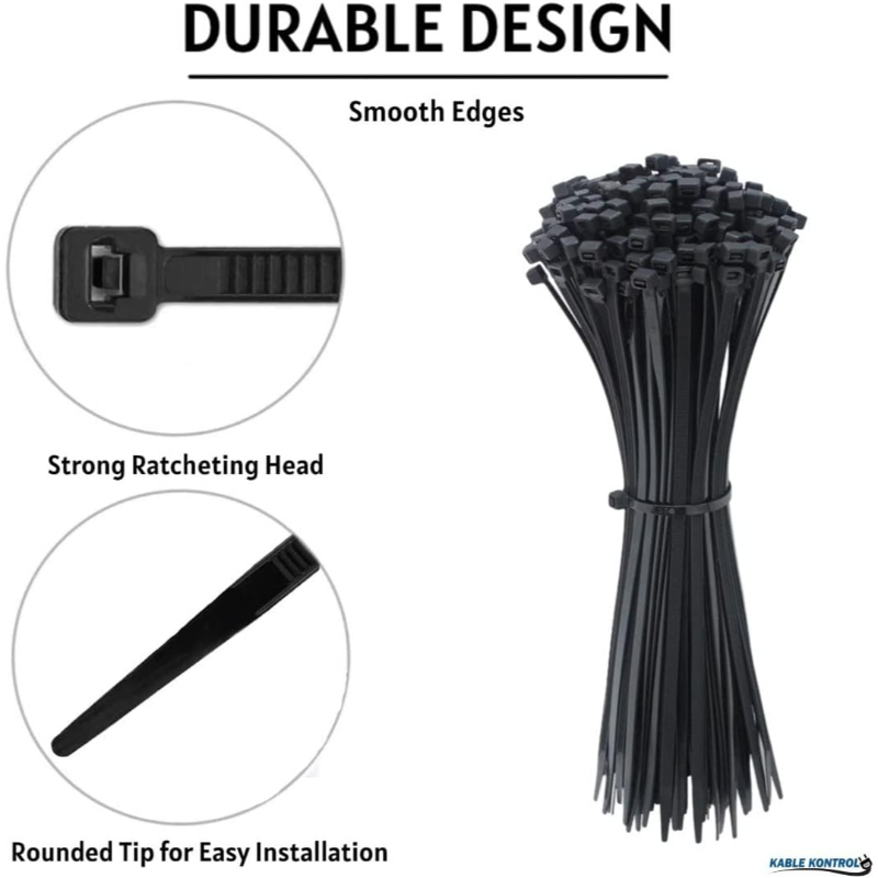 Kable Kontrol Cable Zip Ties 4 Inch - Black  - 18 Lbs - 100 Pcs - CT242 - 3