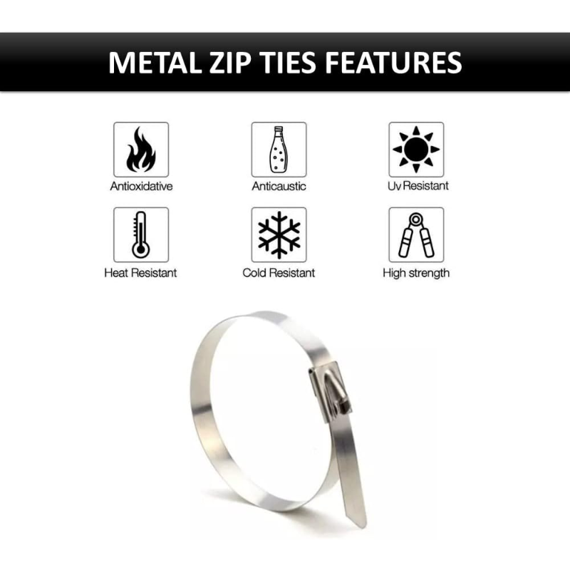 Stainless Steel Metal Cable Zip Ties - 3