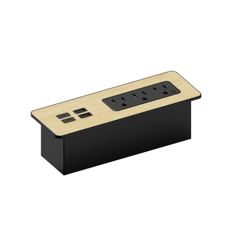 flush-mount-desktop-bedside-power-strip-with-usb-c-port-wooden-finish
