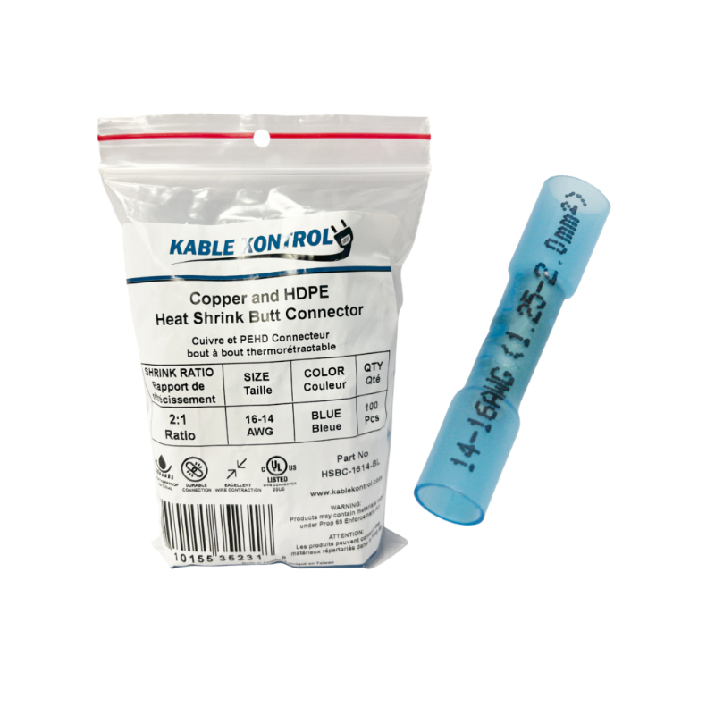 Kable Kontrol® Heat Shrink Butt Splice Connector - Insulated - 16-14 AWG - Blue - 100 Pcs