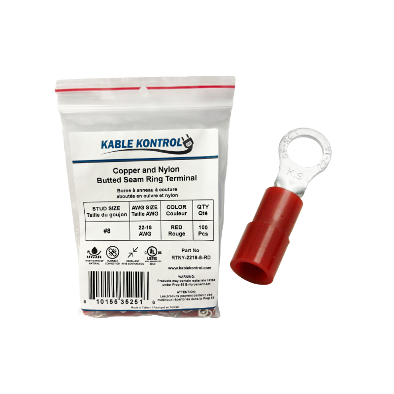 Kable Kontrol Ring Terminal Connector - Nylon Insulated - red