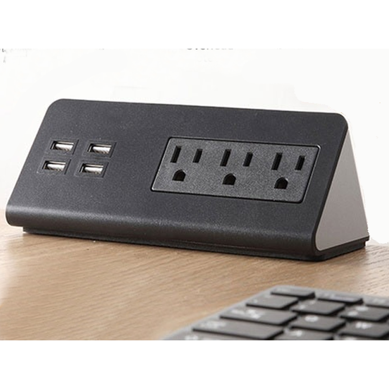 Image of Kable Kontrol® Desktop & Bedside Power Strip with 3 Power Outlets, 4 USB-A Ports - 4.9 Feet cord Black