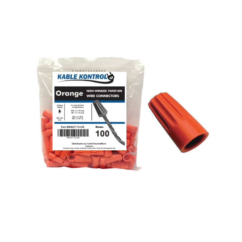 wnut-73-or-100-kable-kontrol-wire-connectors-cable-caps-non-winged-orange